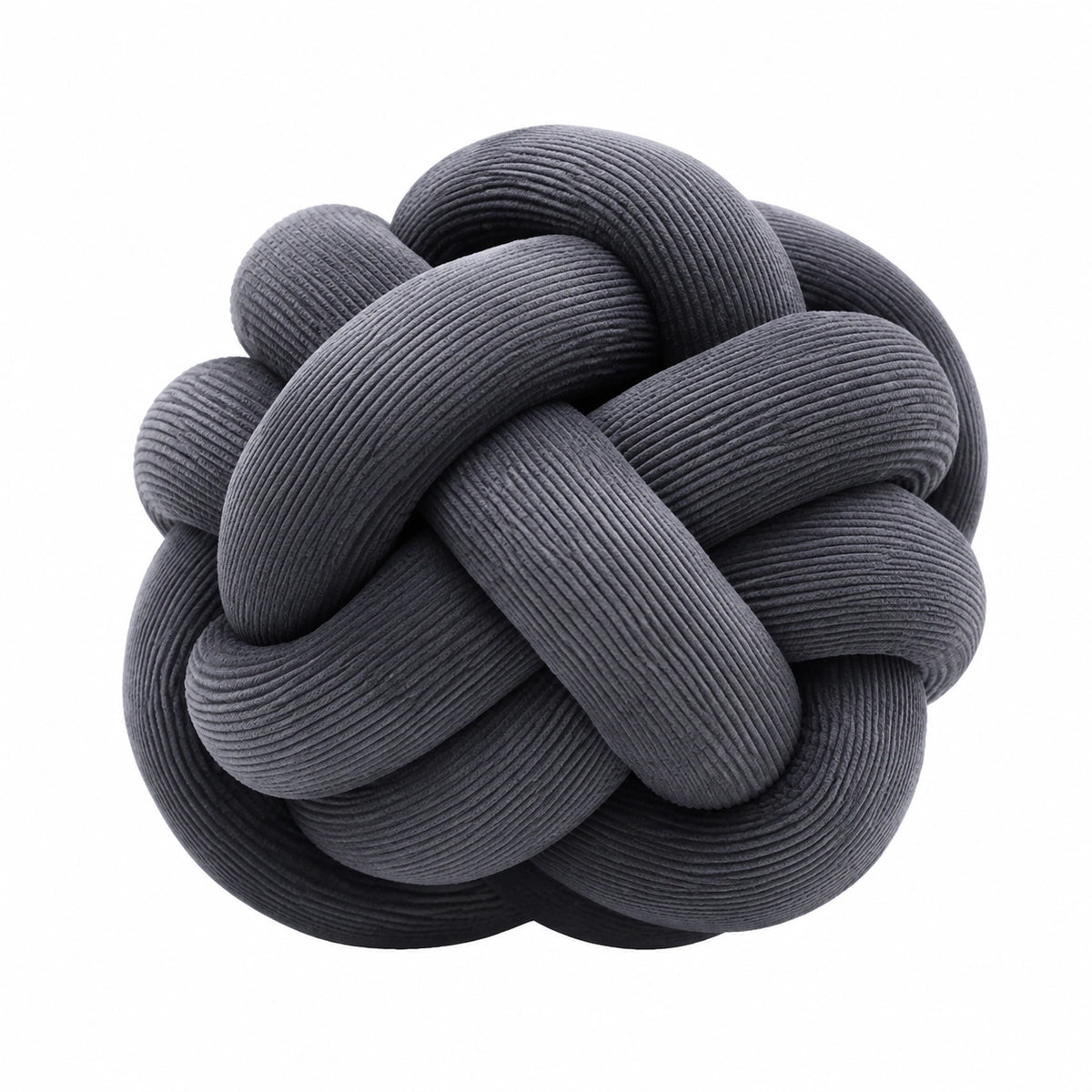 Cuscino decorativo annodato diametro 30 cm in tessuto a coste grigio scuro per divano stile moderno