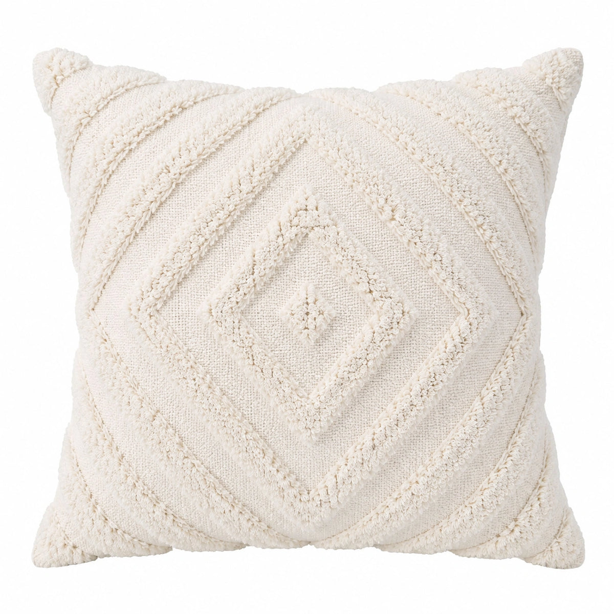 Cuscino decorativo quadrato 45 cm in tessuto avorio con motivo geometrico a rilievo