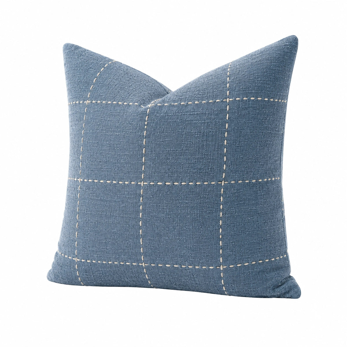 Cuscino decorativo quadrato 45 x 45 cm in tessuto blu con cuciture a griglia - stile moderno
