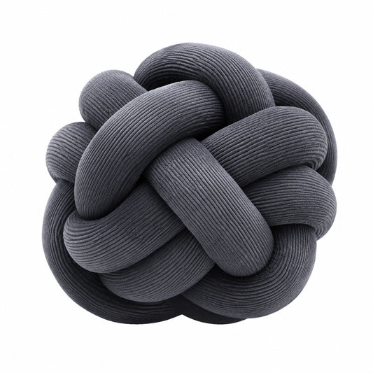 Cuscino decorativo annodato diametro 30 cm in tessuto a coste grigio scuro per divano stile moderno