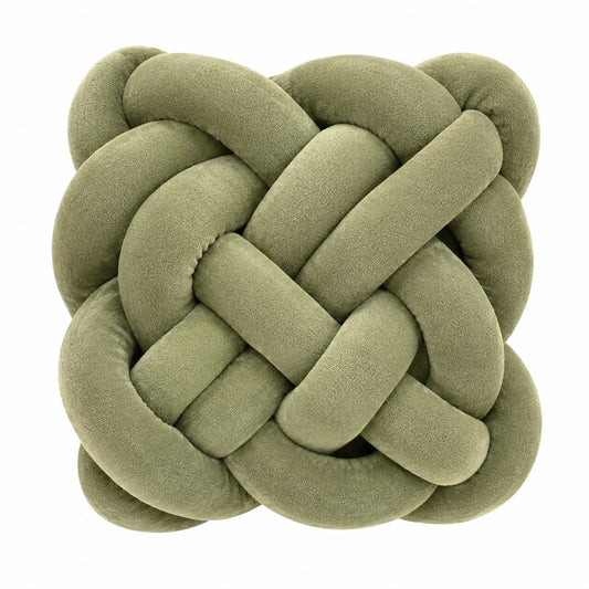 Cuscino decorativo annodato 30 x 30 cm in tessuto effetto peluche verde salvia - stile moderno