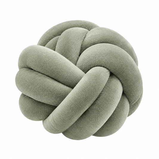 Cuscino decorativo a nodo 30 cm in peluche verde salvia - morbido per divano e letto