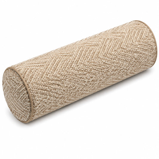 Cuscino cilindrico 20 x 60 cm in tessuto beige - supporto decorativo a trama intrecciata