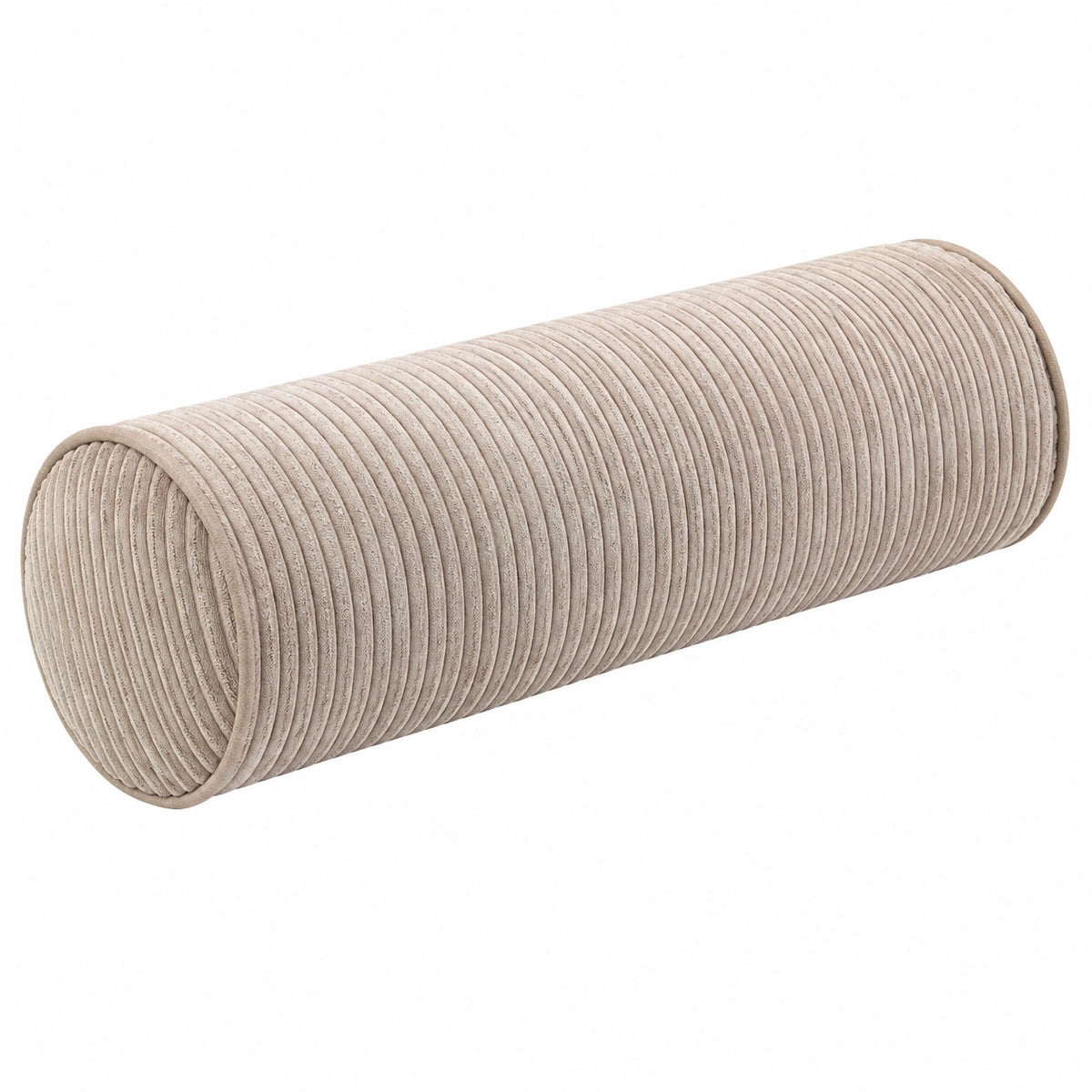Cuscino cilindrico 20 x 60 cm in velluto a coste beige per supporto decorativo
