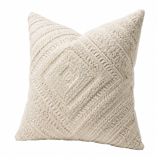 Cuscino decorativo quadrato 45 cm in tessuto avorio con texture geometrica stile boho
