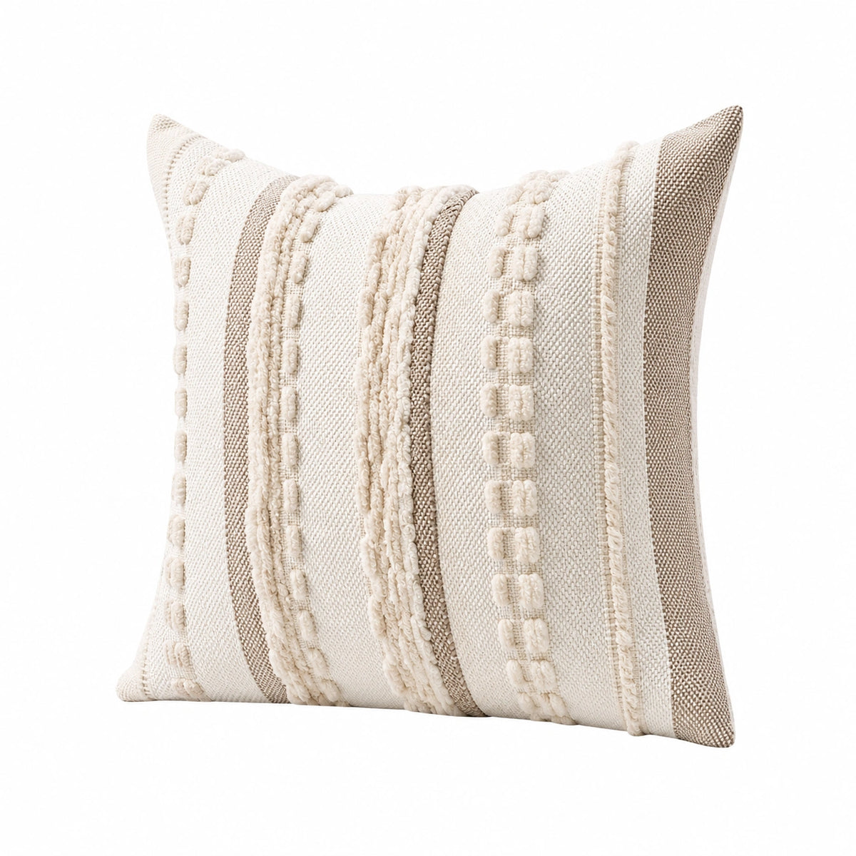 Cuscino decorativo quadrato 45 cm in tessuto beige e avorio stile boho testurizzato