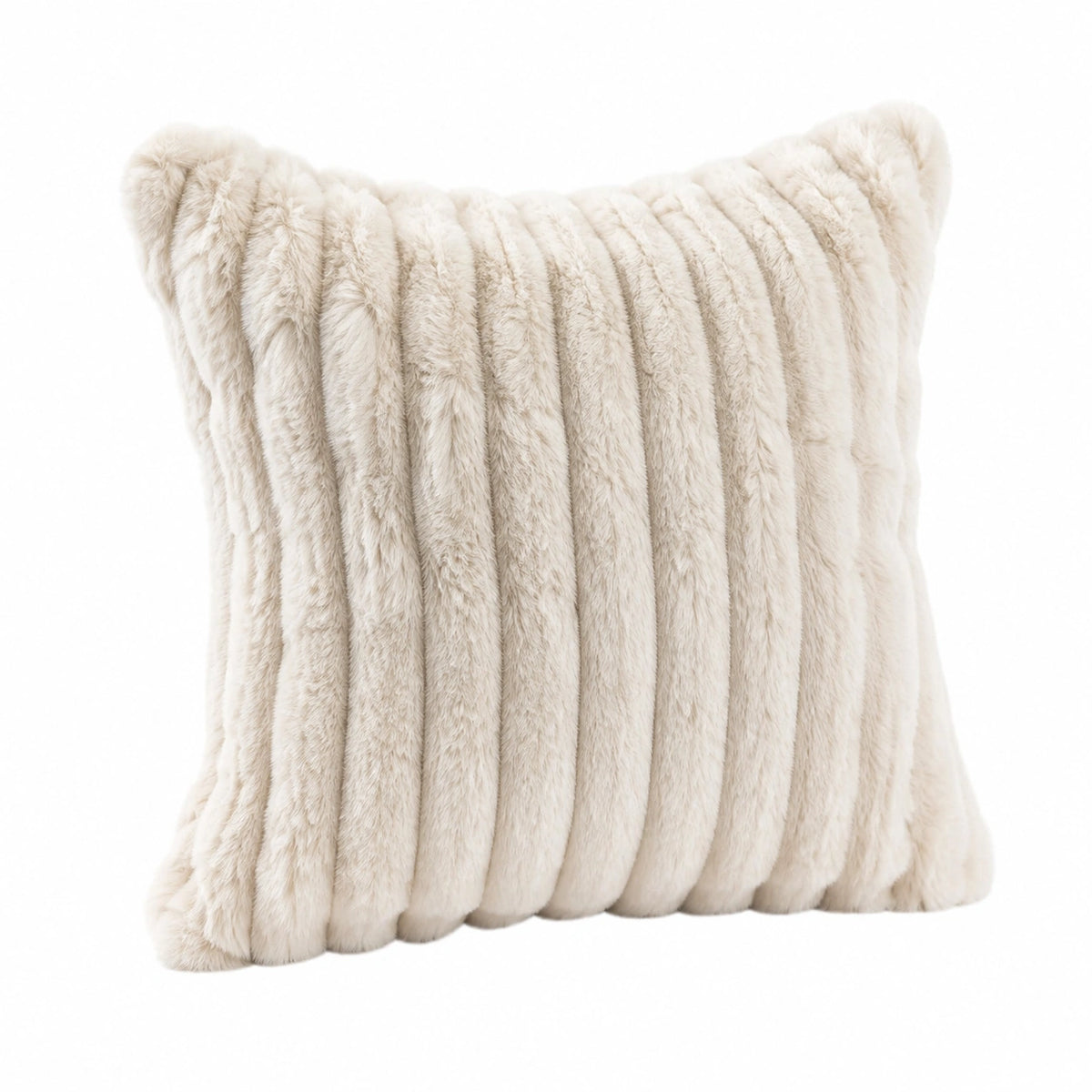 Cuscino decorativo quadrato 45 x 45 cm in pelliccia sintetica beige a righe