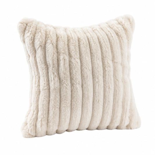 Cuscino decorativo quadrato 45 x 45 cm in pelliccia sintetica beige a righe