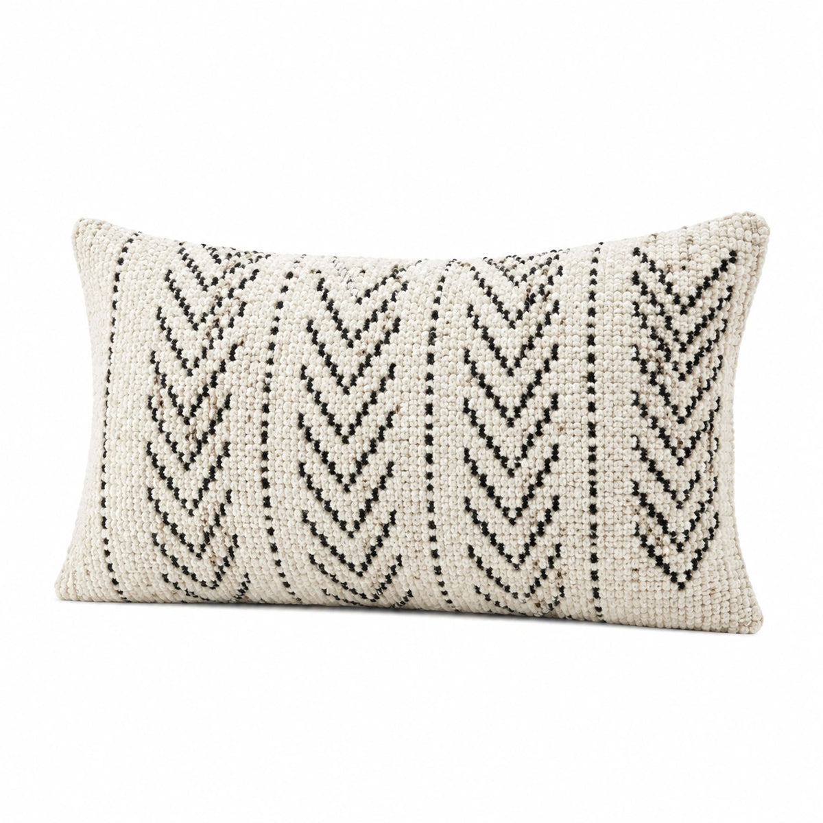 Cuscino decorativo 50 x 30 cm in tessuto bouclé avorio e nero - motivo geometrico per divano