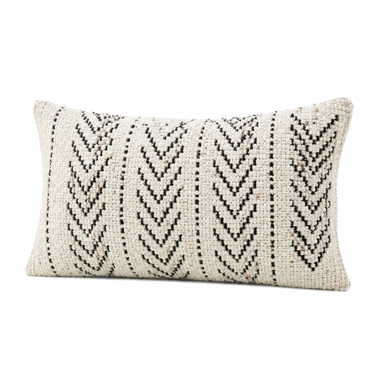 Cuscino decorativo 50 x 30 cm in tessuto bouclé avorio e nero - motivo geometrico per divano