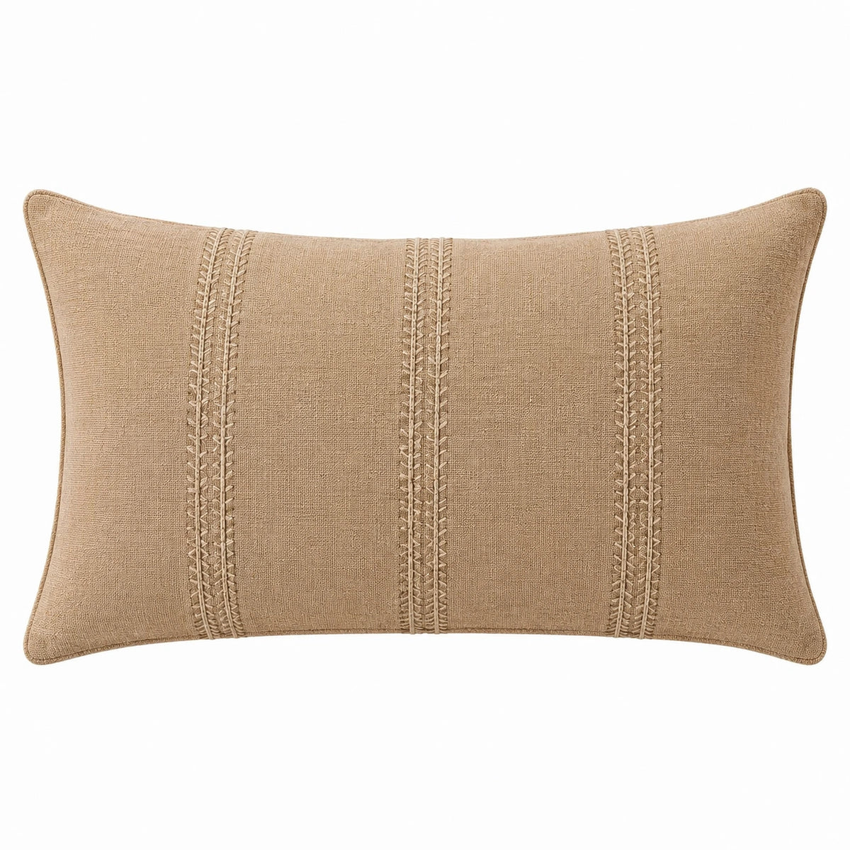 Cuscino decorativo rettangolare 50 x 30 cm in tessuto beige con ricamo stile boho