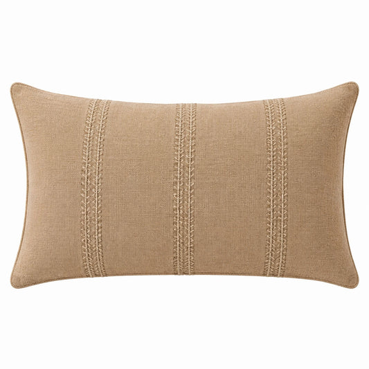 Cuscino decorativo rettangolare 50 x 30 cm in tessuto beige con ricamo stile boho