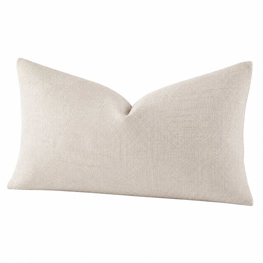 Cuscino decorativo 50 x 35 cm beige in tessuto effetto lino per divano e letto