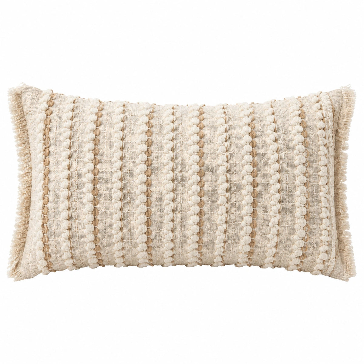 Cuscino rettangolare 50 x 30 cm in tessuto crema beige con frange stile boho