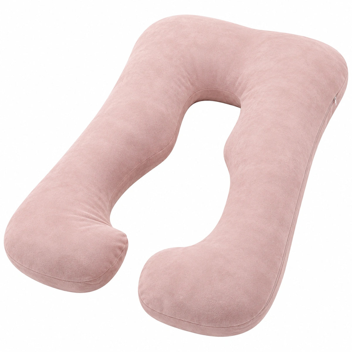 Cuscino gravidanza a U 150 cm in tessuto effetto velluto rosa con rivestimento sfoderabile