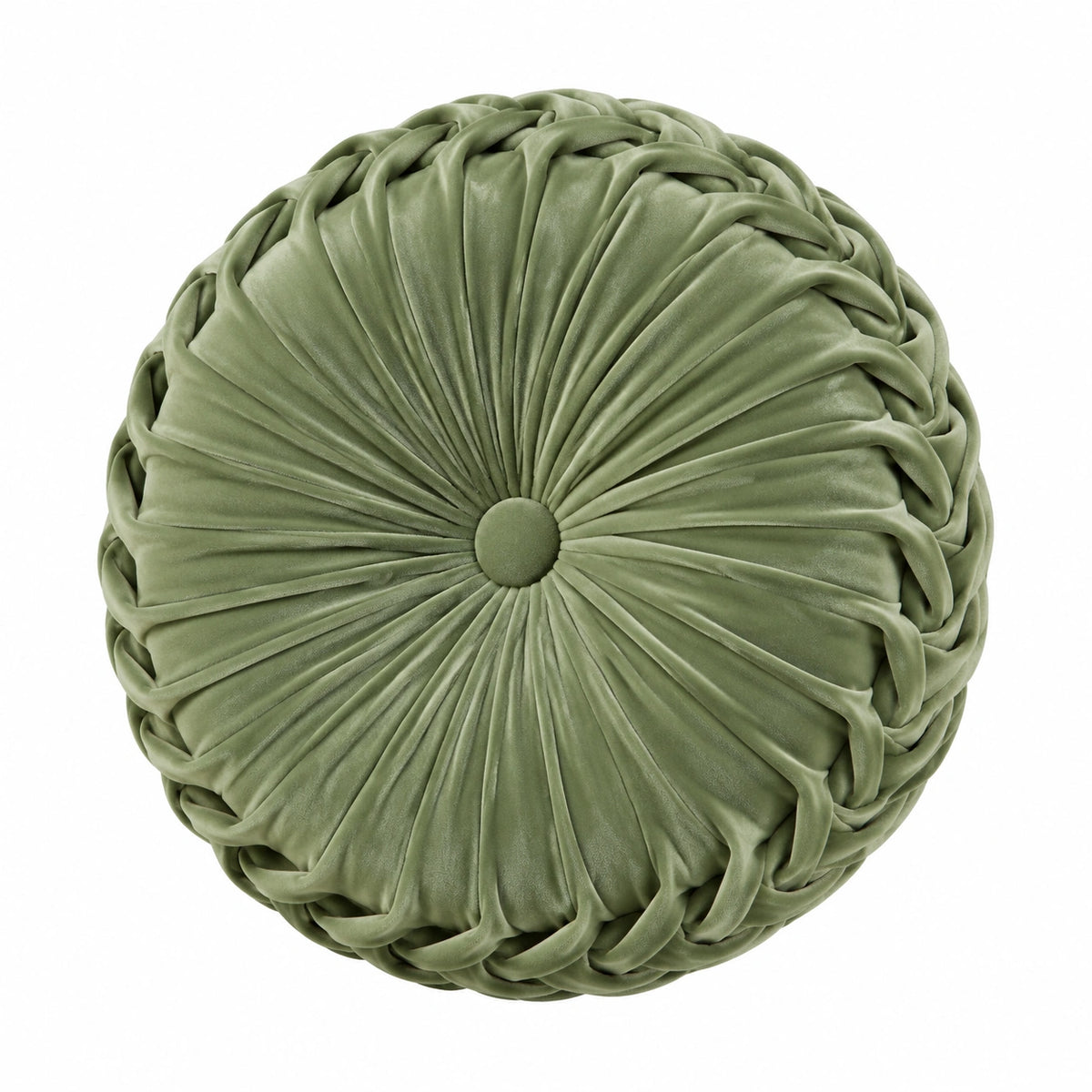 Cuscino decorativo rotondo 45 cm in velluto verde oliva - pieghettato morbido
