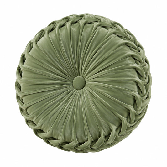Cuscino decorativo rotondo 45 cm in velluto verde oliva - pieghettato morbido