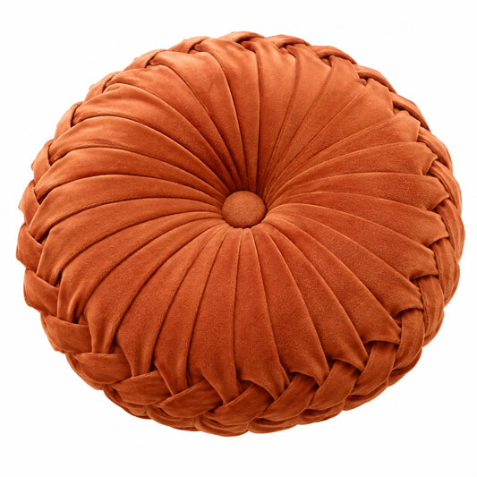 Cuscino decorativo rotondo 40 cm in tessuto effetto velluto arancione - stile floreale