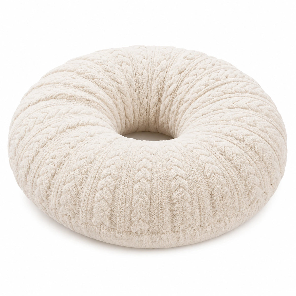 Cuscino rotondo ad anello 50 cm in tessuto bouclé avorio morbido decorativo