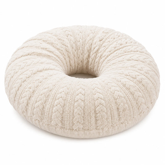 Cuscino rotondo ad anello 50 cm in tessuto bouclé avorio morbido decorativo
