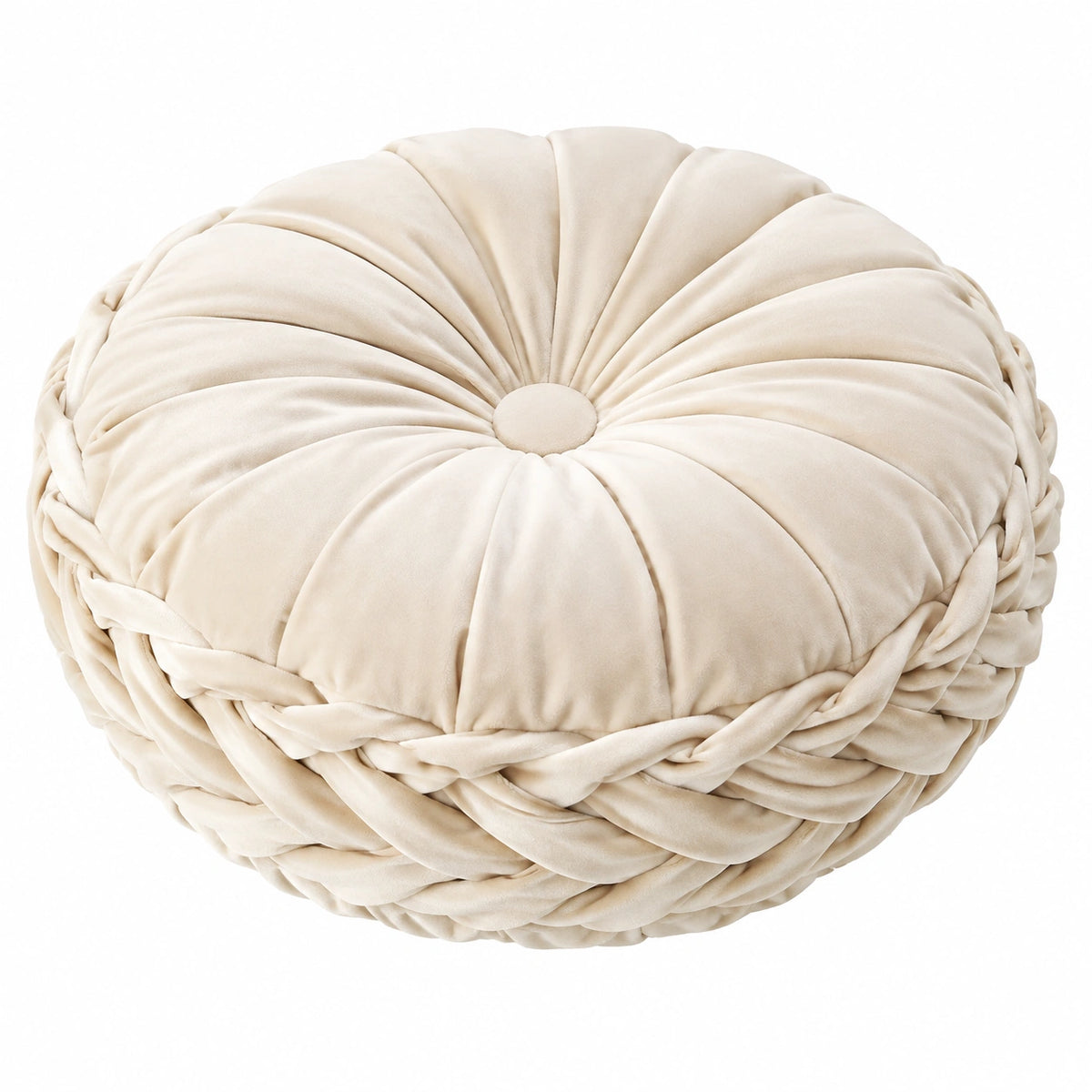 Cuscino decorativo rotondo 45 cm in velluto beige - trapuntato intrecciato