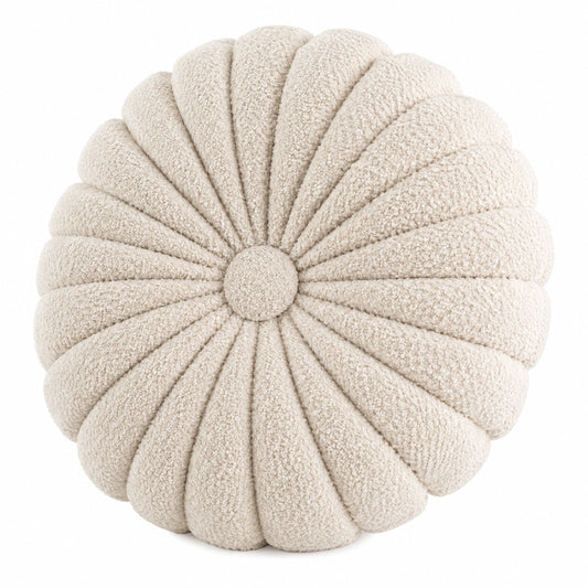 Cuscino decorativo rotondo diametro 40 cm in tessuto bouclé avorio - stile floreale